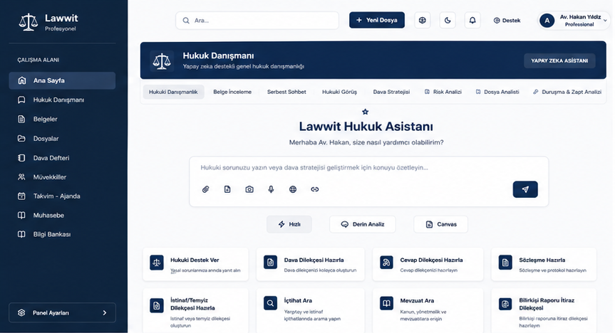Lawwit panel arayüzü